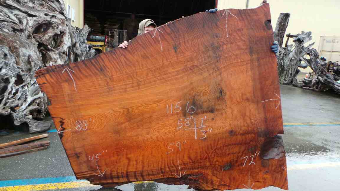 Mineral Stained Curly Redwood Burl Slab