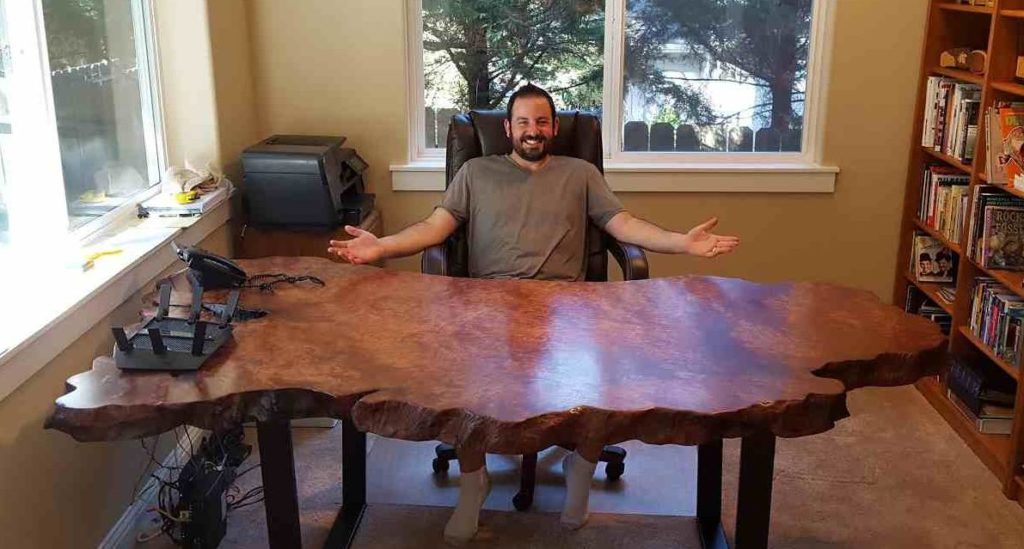 Completed redwood burl desk
