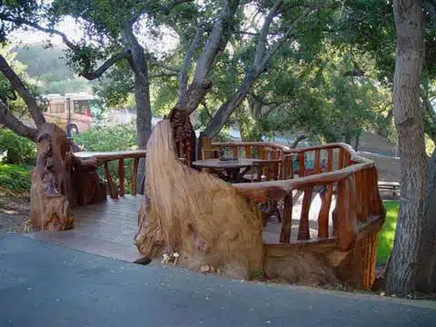 Garden Redwood Carving Nook in Yard Overlooking Yard