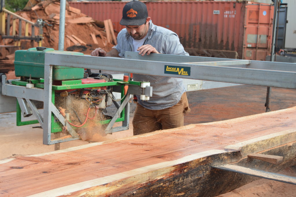 Reclaimed Redwood Milled into Thick Tabletop Slabs