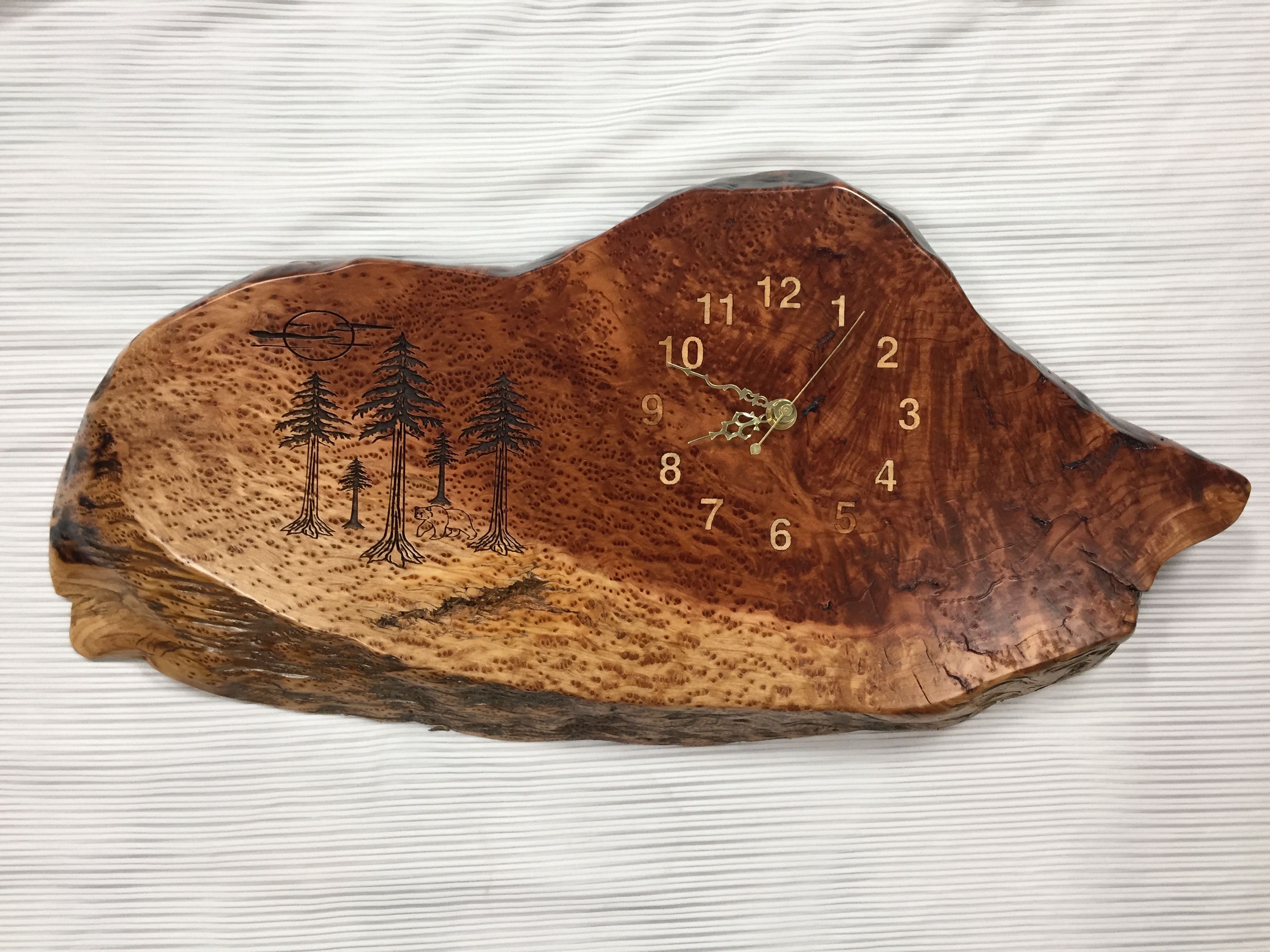 Laser Engraved Redwood Burl Clock
