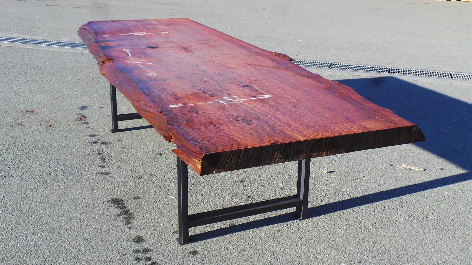 redwood dining table with industrial metal table legs (black)
