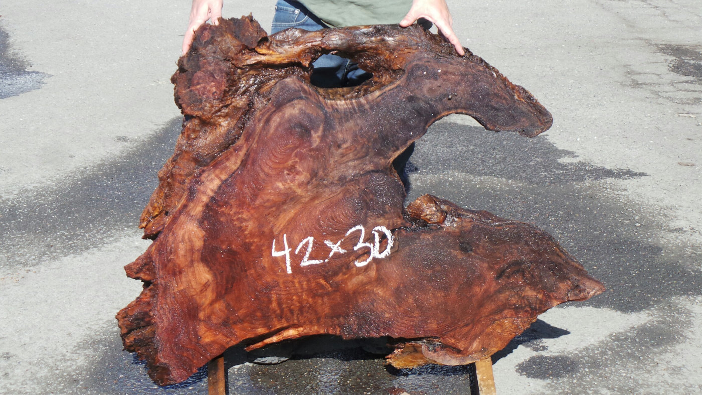 dark curled redwood slab