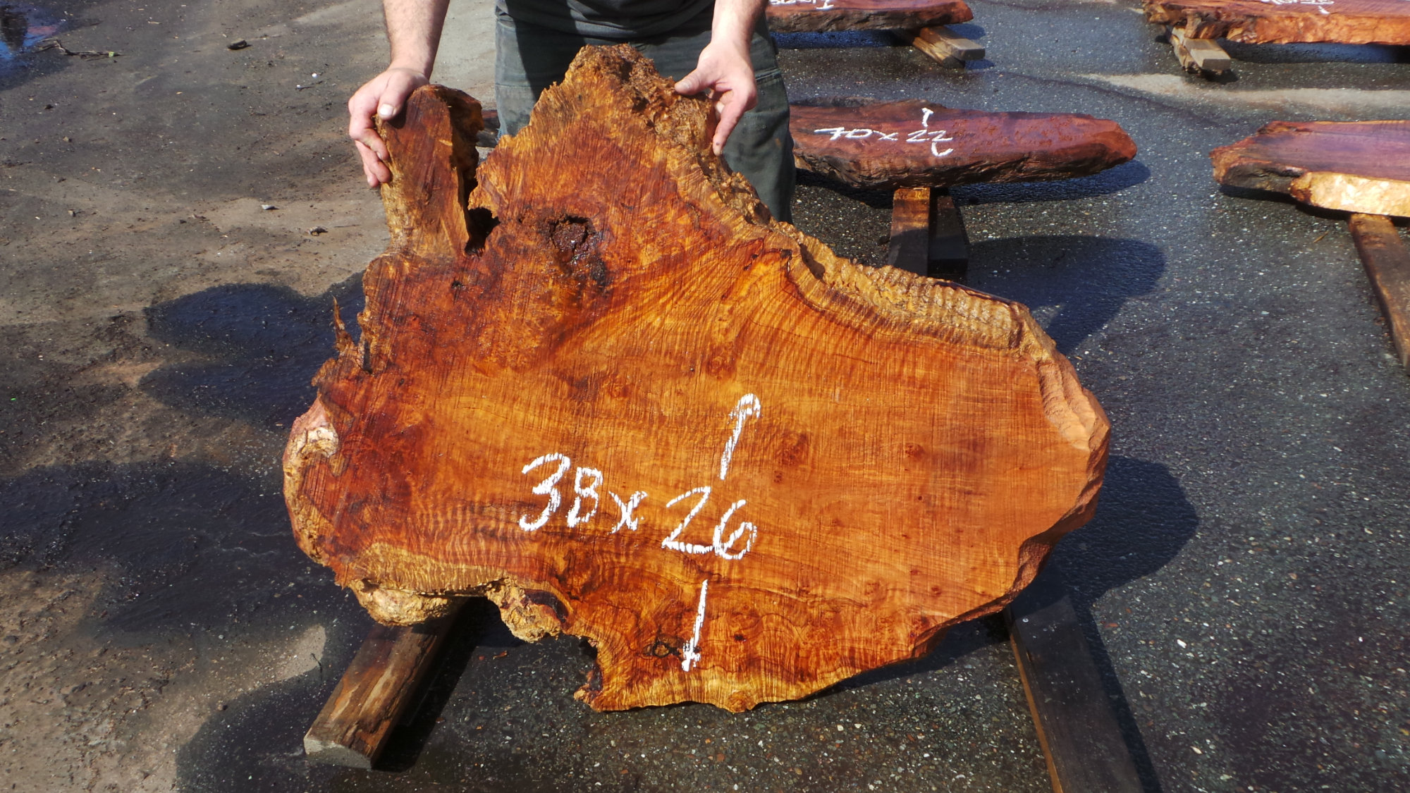 Highly Figured Redwood Slab - Curly Wood Grain and Natural Stripes