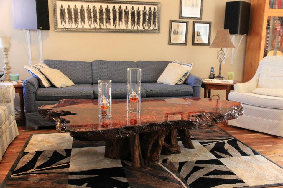 Live Edge Tree Trunk Redwood Coffee Table - Decorative Stump Table