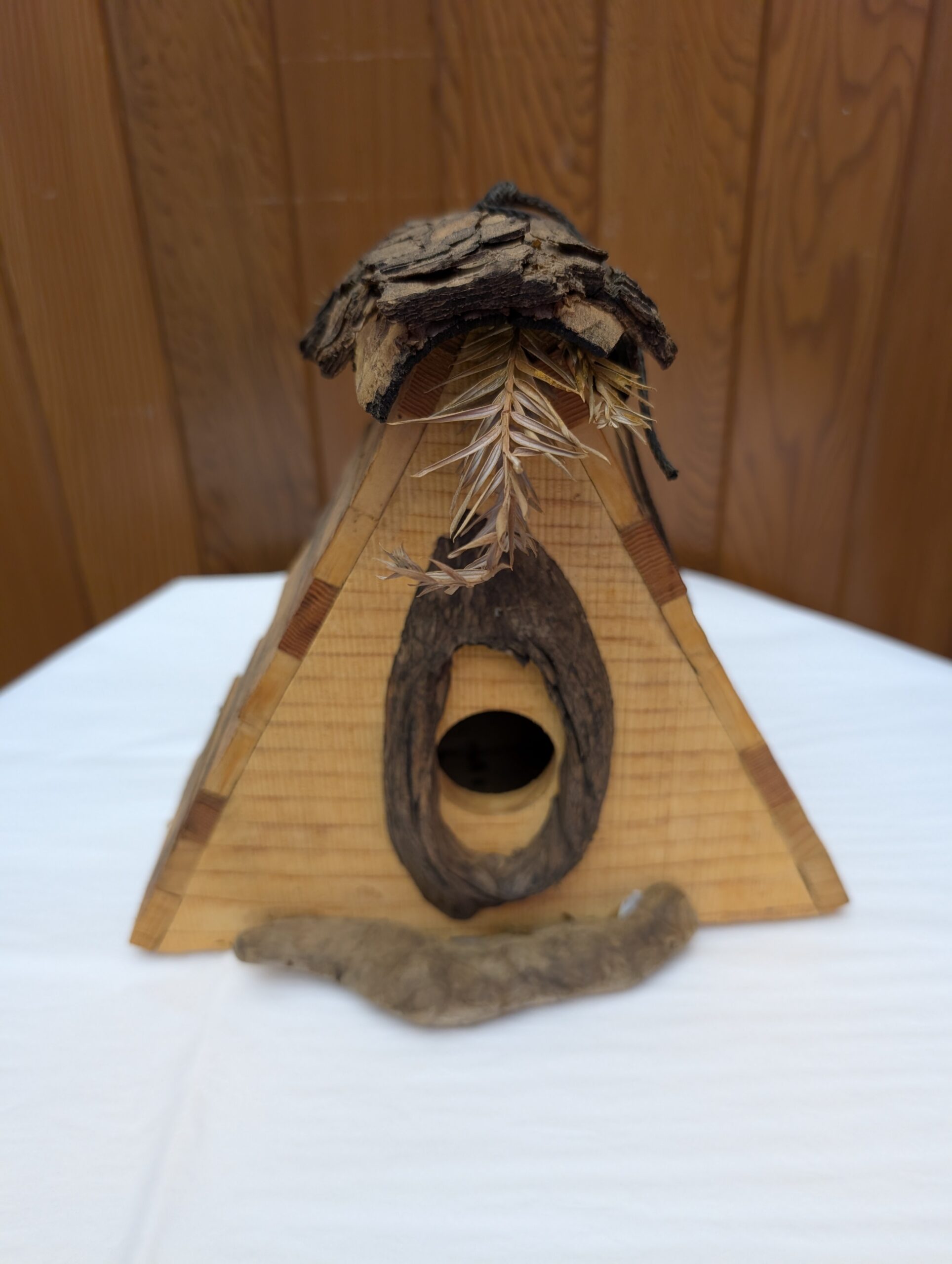 Handcrafted Pyramid Wood Birdhouse.