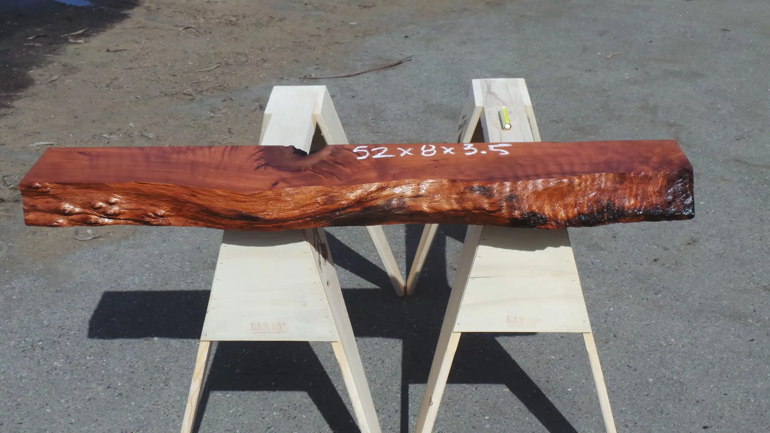 Live-edge redwood mantel or shelf.