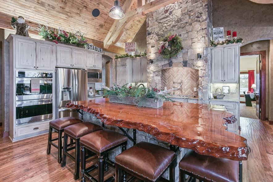 Rustic Kitchen with Live Edge Countertop and Island