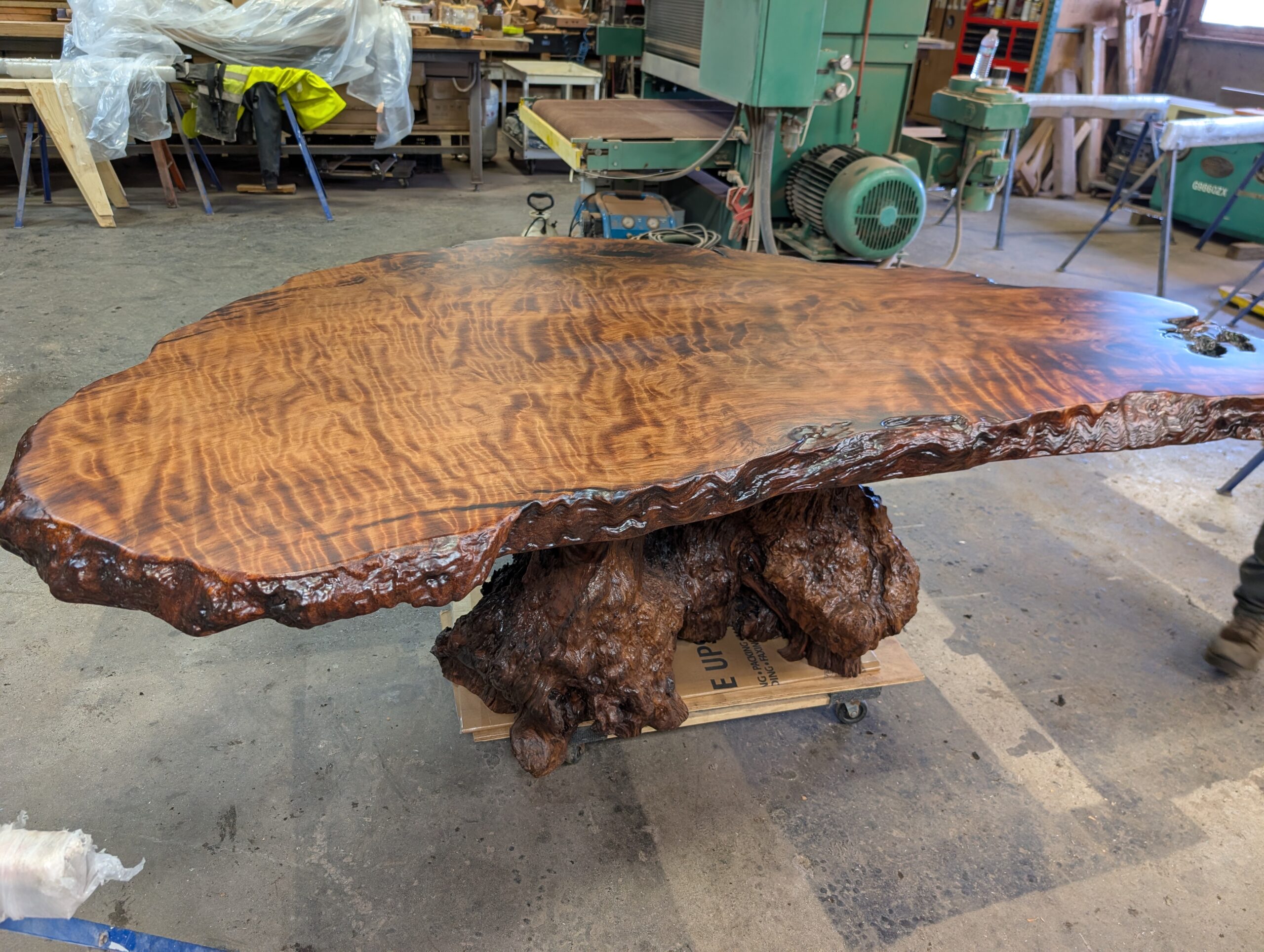 Custom Finished Curly Redwood Table for Nelson